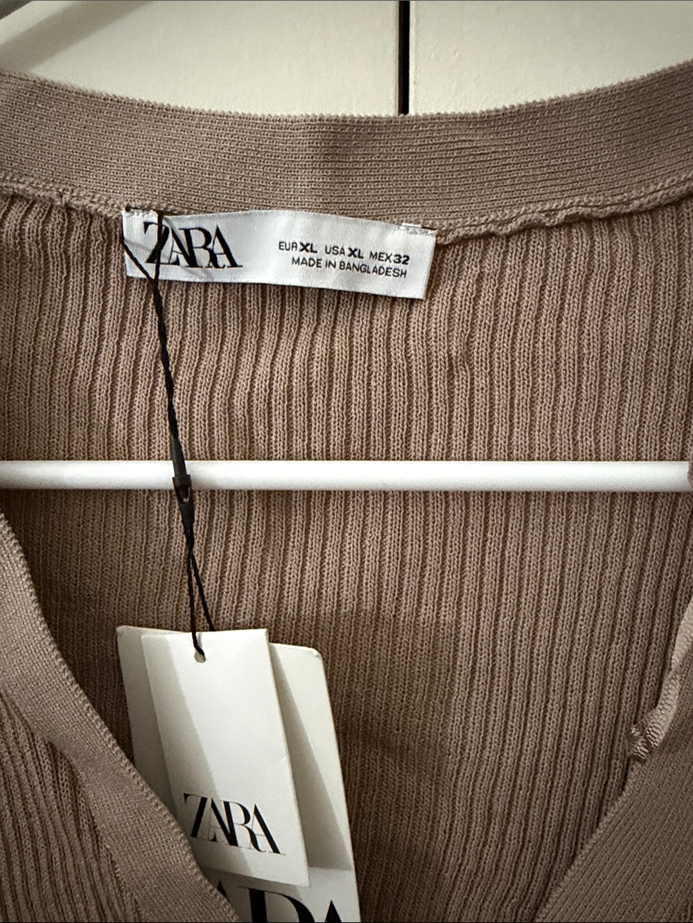 Zara Ribbed Button-Front Cardigan in Taupe - Picture 2 of 3